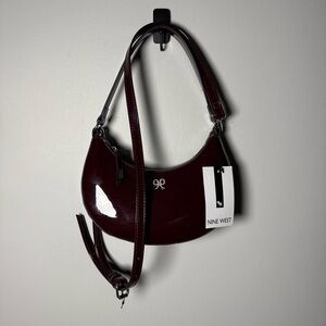 NWT Nine West Eliora patent leather hobo bag deep red